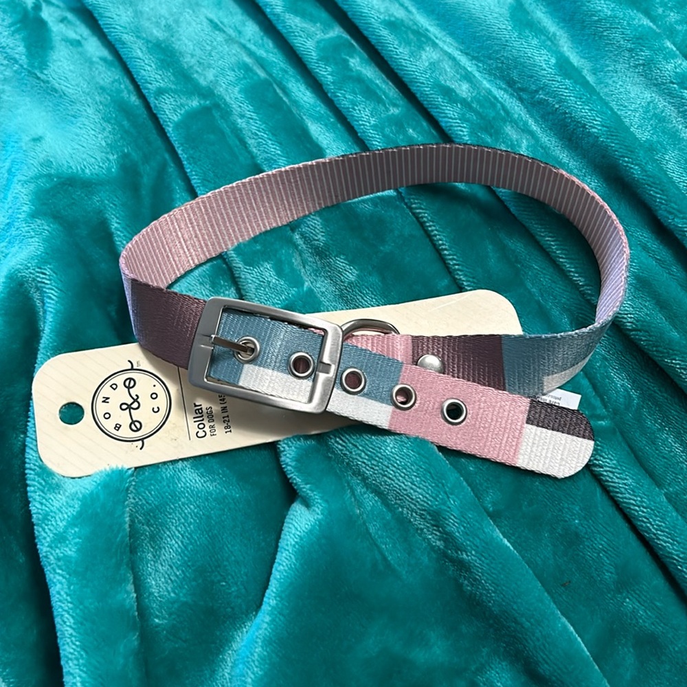 Bond Co Pink/Multi-color Reversible Dog Collar Large